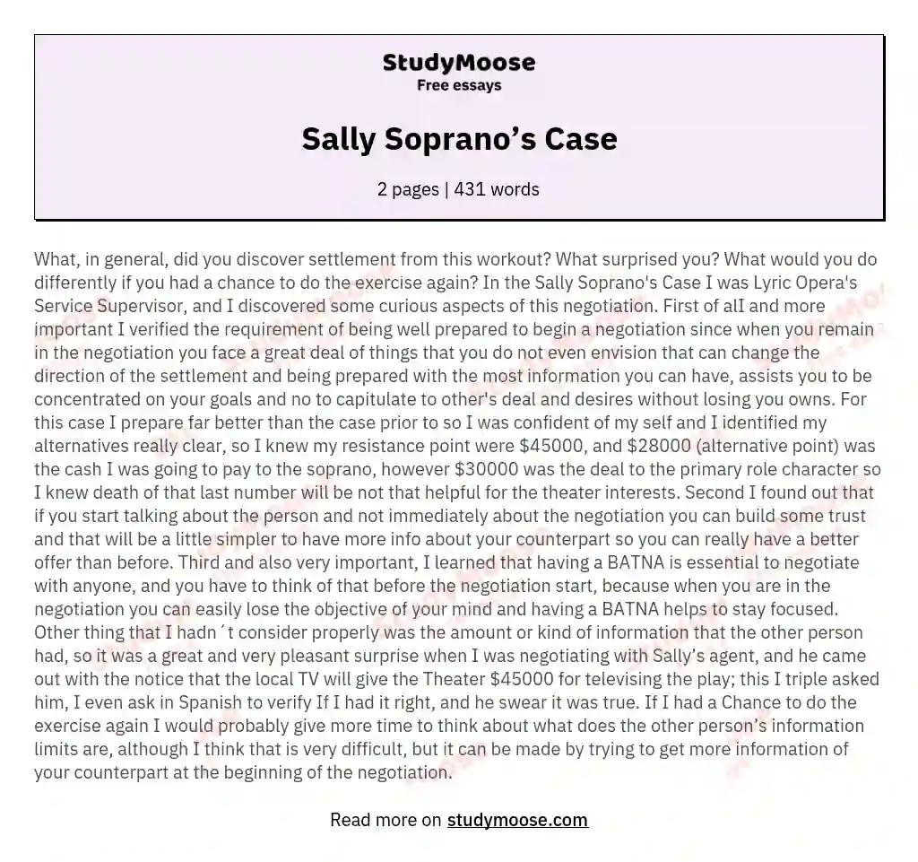Sally Soprano’s Case essay