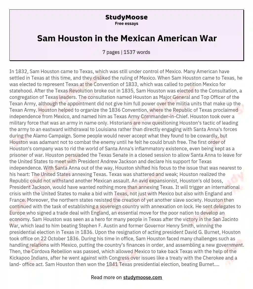 Sam Houston in the Mexican American War essay