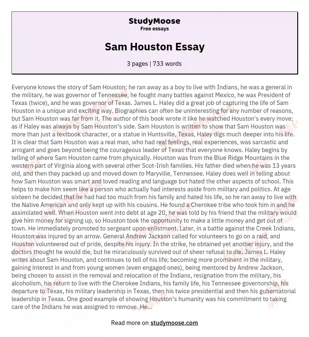 Sam Houston Essay essay