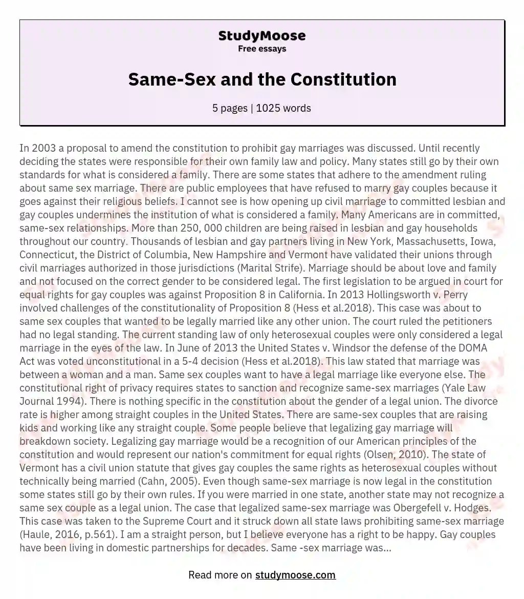 Same-Sex and the Constitution essay