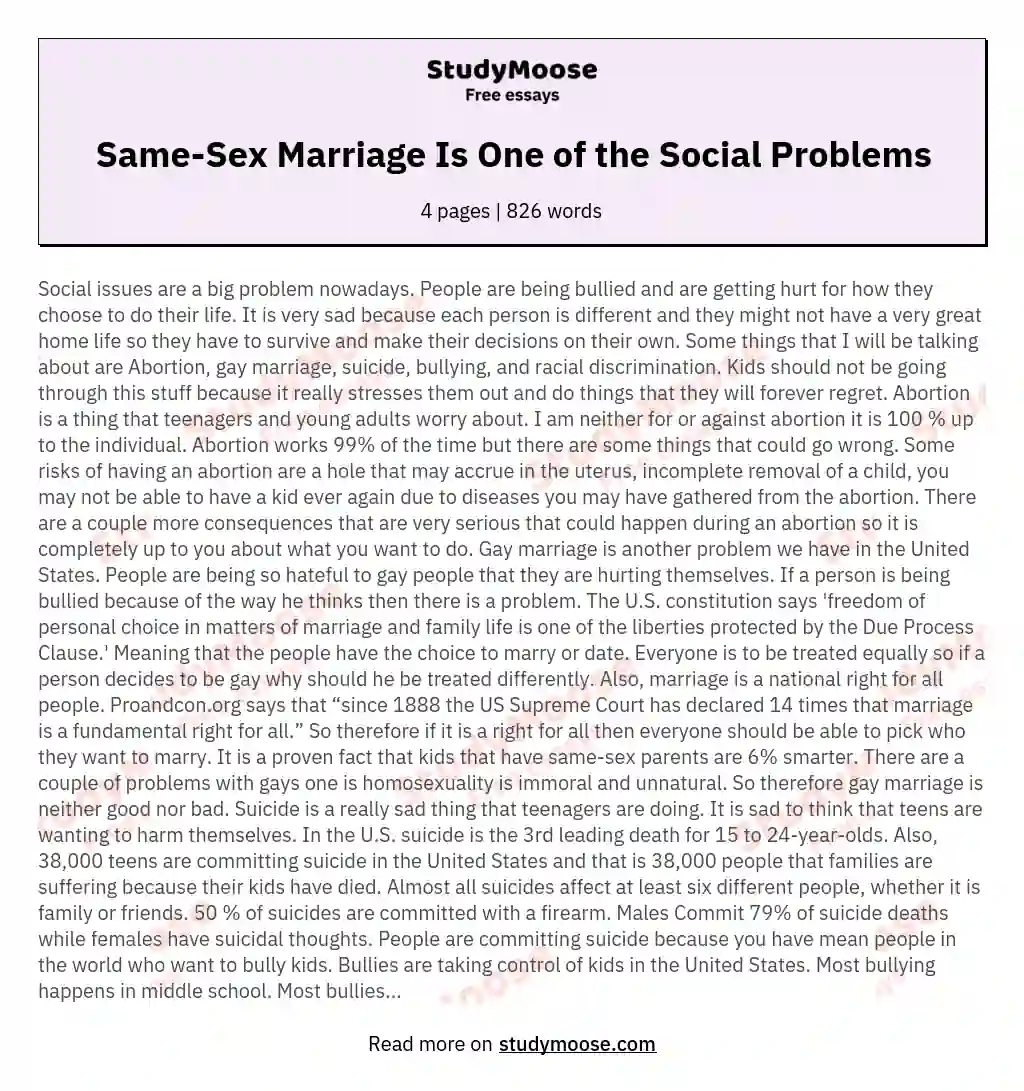 Same-Sex Marriage Is One of the Social Problems essay