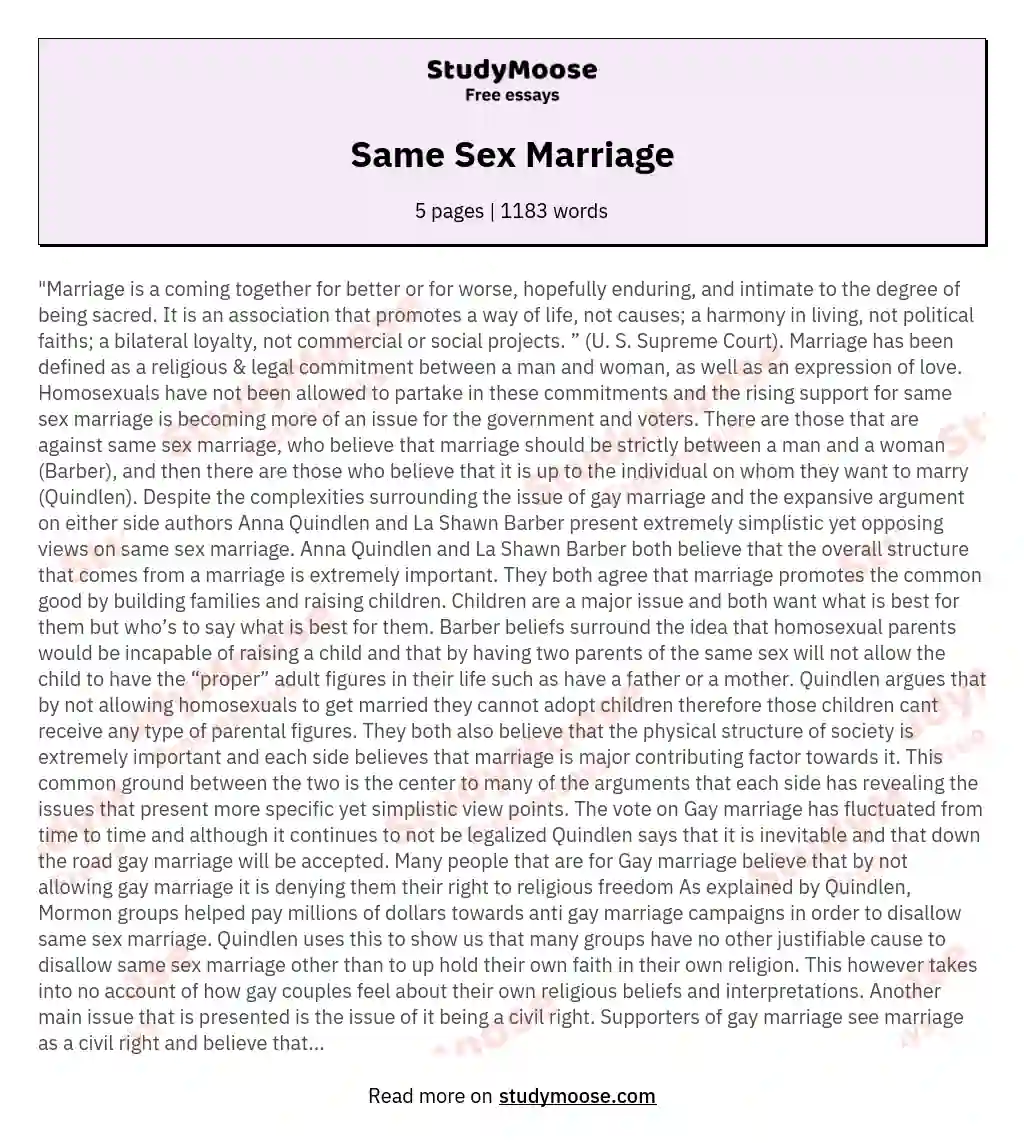 sang ayon sa same sex marriage essay
