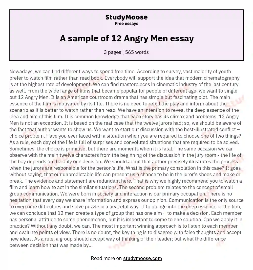 A sample of 12 Angry Men essay