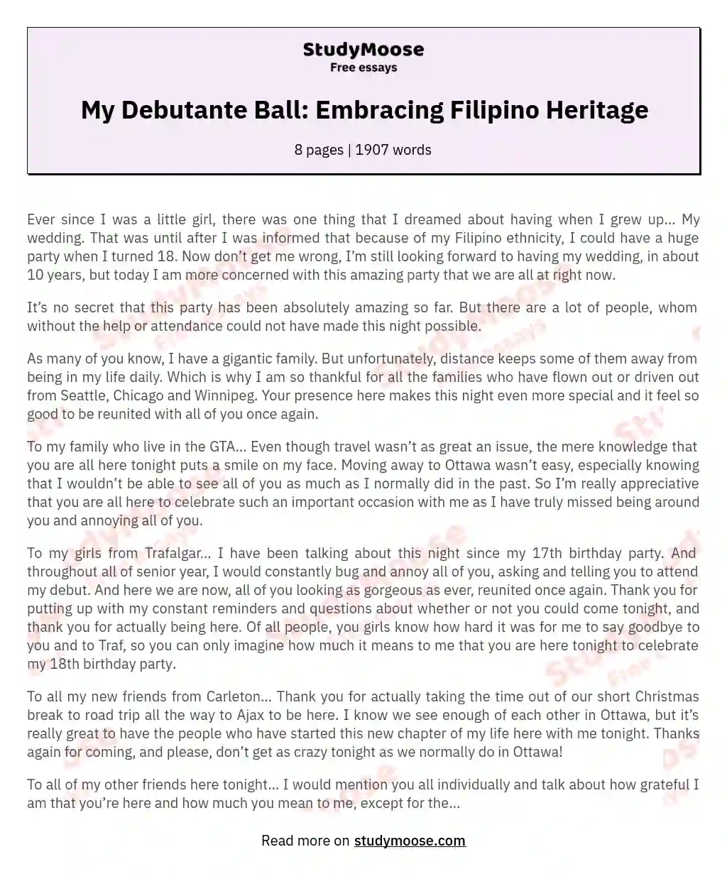 My Debutante Ball: Embracing Filipino Heritage essay