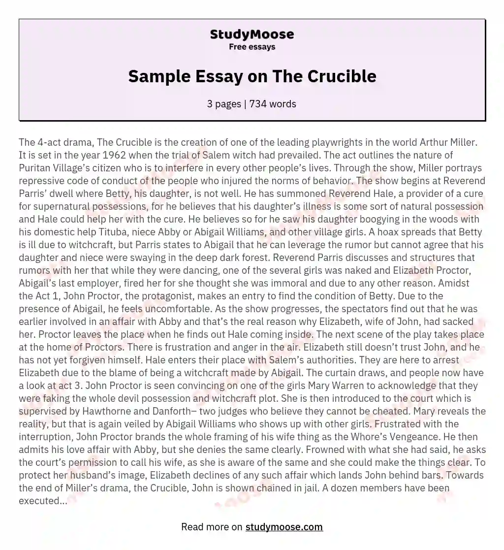 Sample Essay on The Crucible