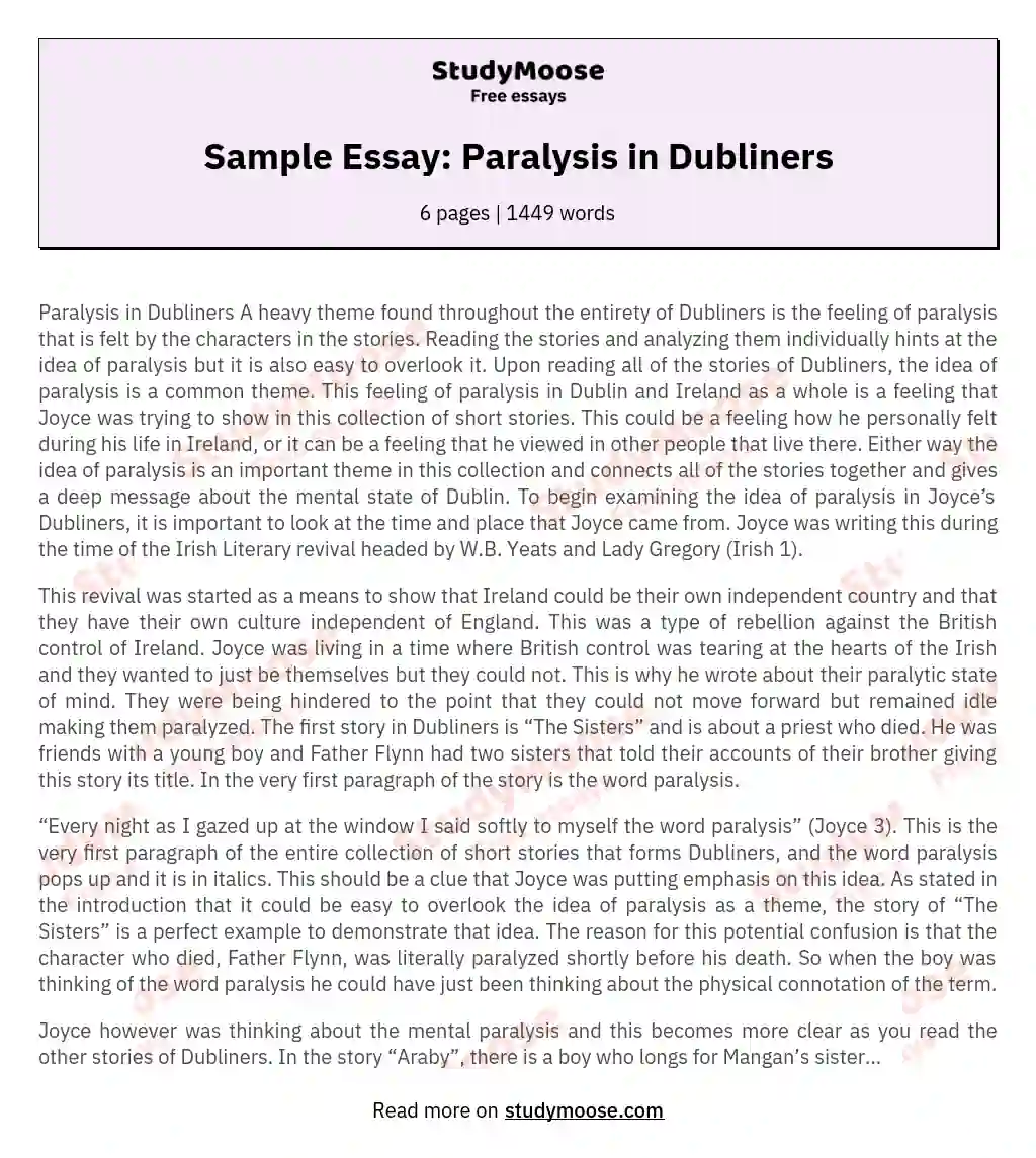 Sample Essay: Paralysis in Dubliners essay
