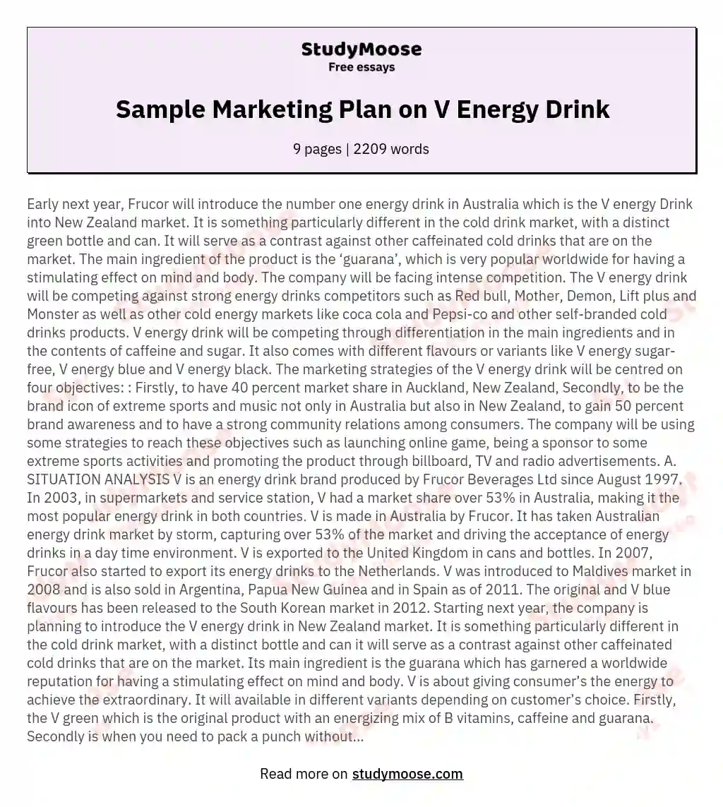 Sample Marketing Plan on V Energy Drink