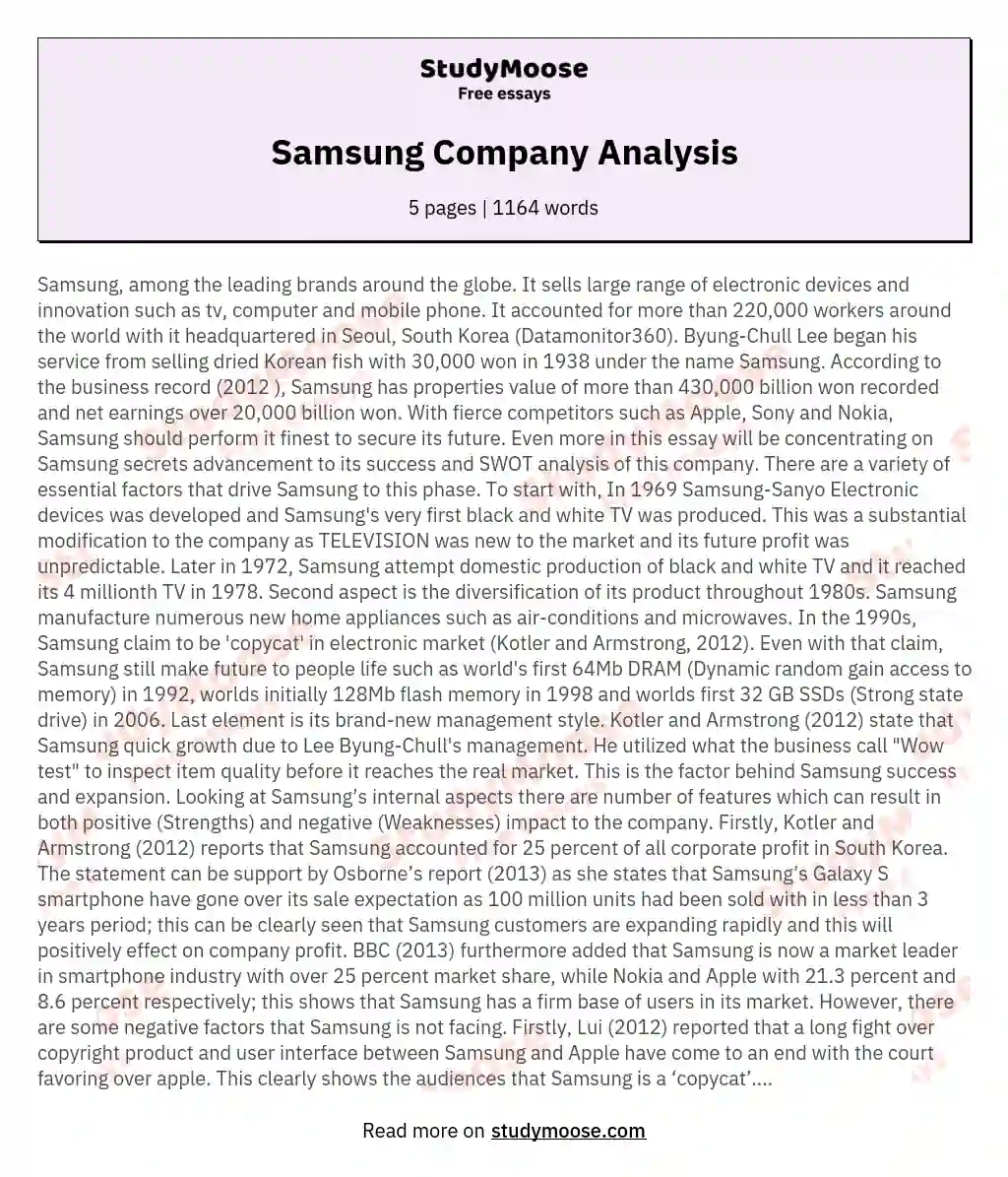 Samsung Company Analysis essay