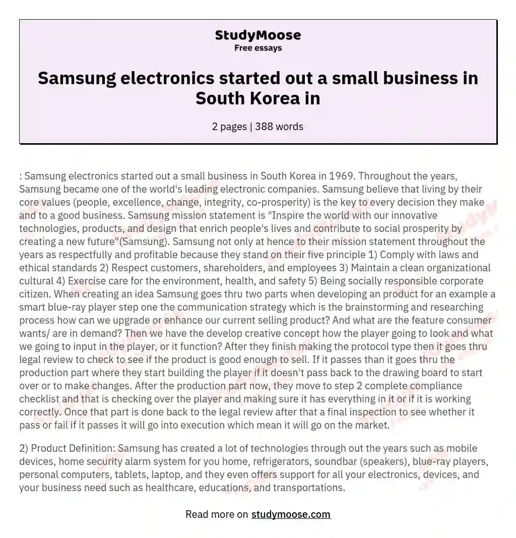 Samsung electronics started out a small business in South Korea in