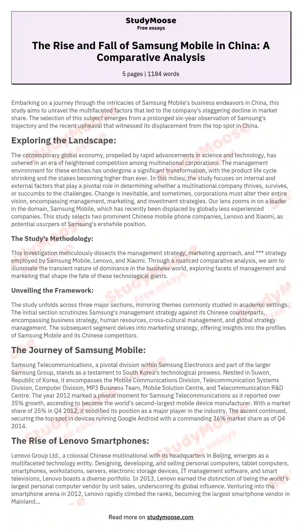 The Rise and Fall of Samsung Mobile in China: A Comparative Analysis essay