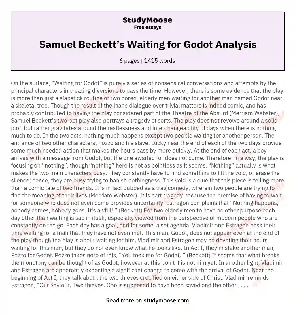 Samuel Beckett’s Waiting for Godot Analysis
