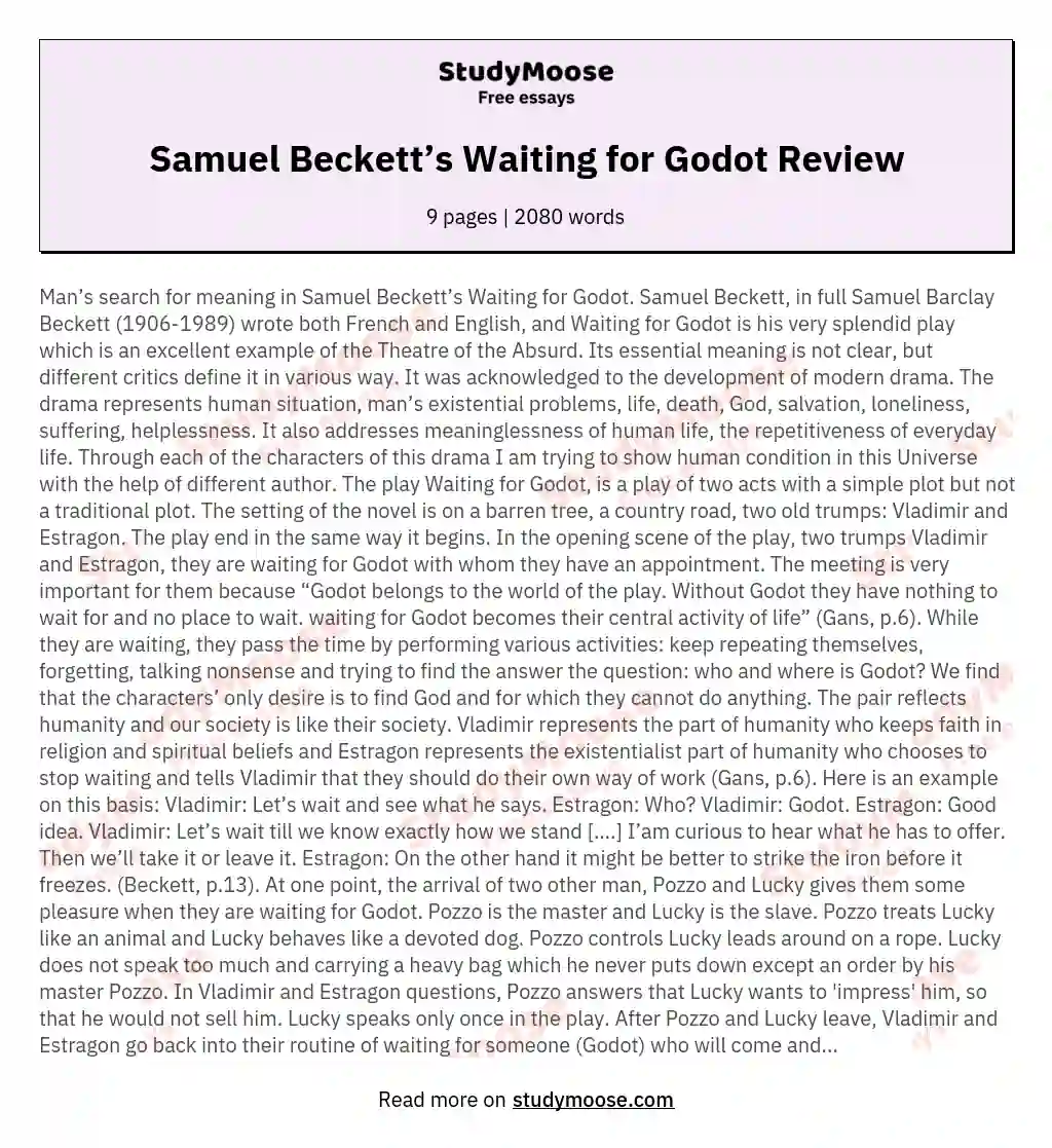 Samuel Beckett’s Waiting for Godot Review essay