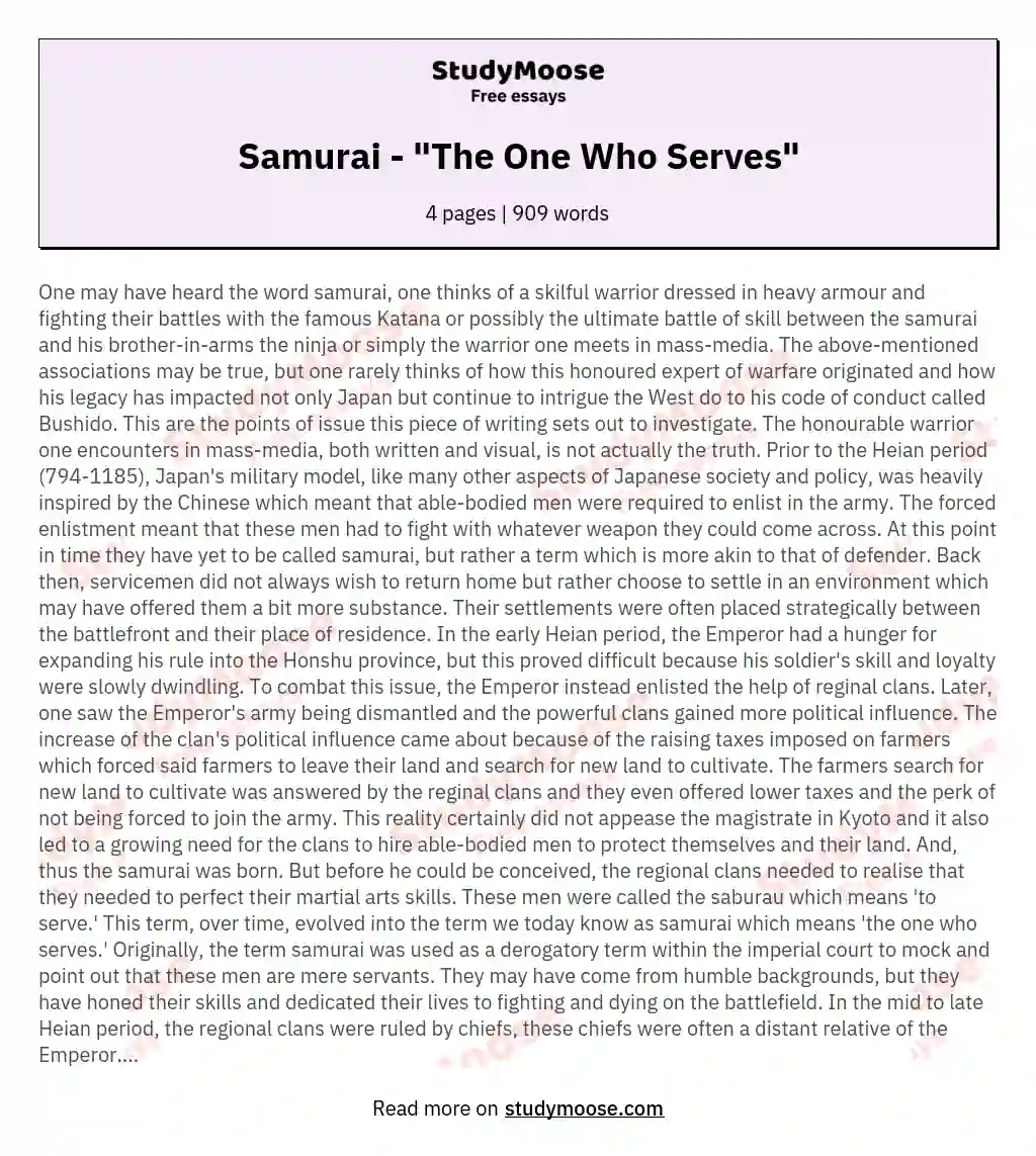Samurai - "The One Who Serves" essay