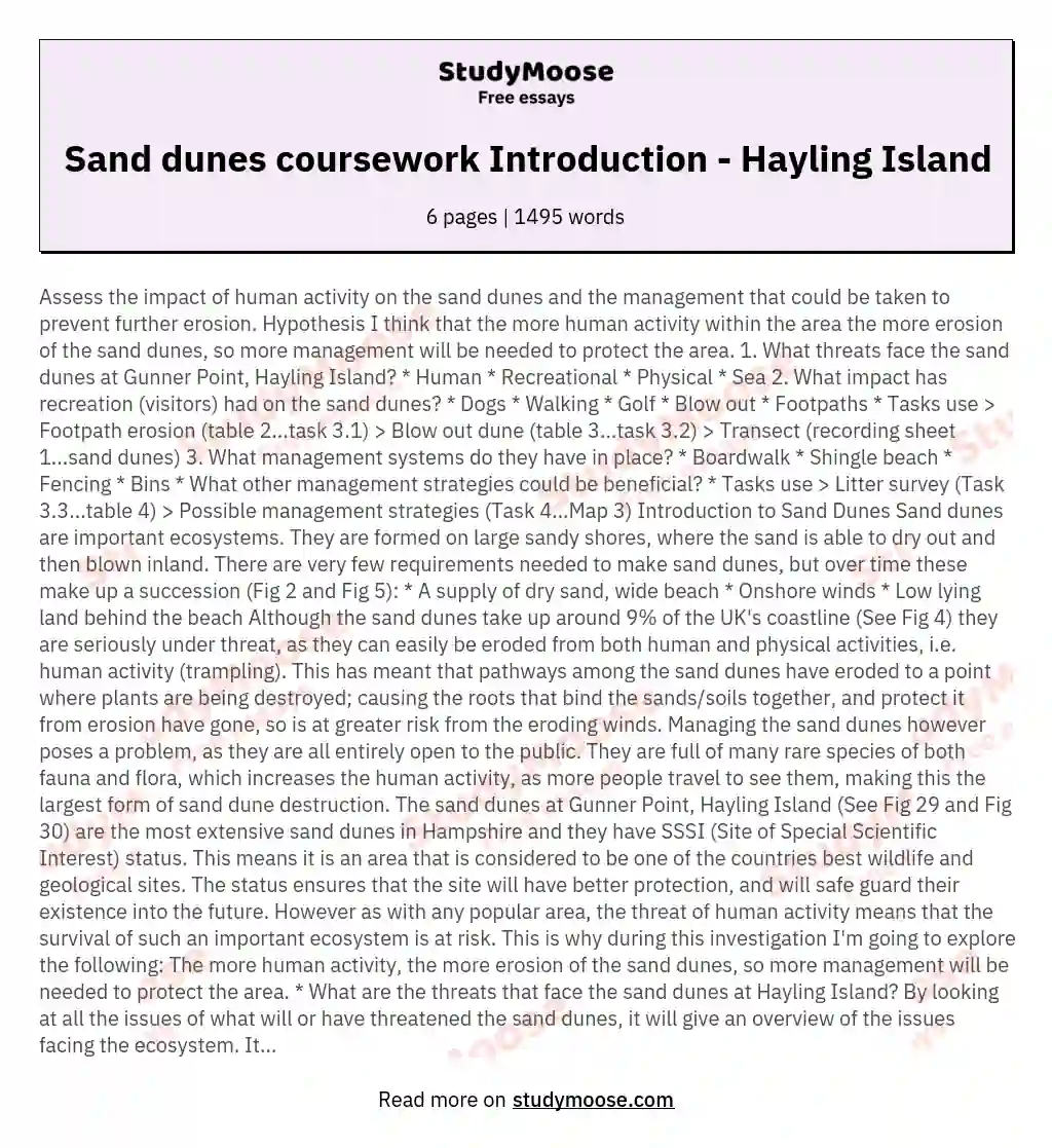 Sand dunes coursework Introduction - Hayling Island essay