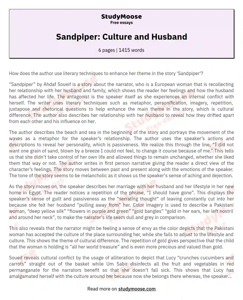 Sandpiper: Culture and Husband essay