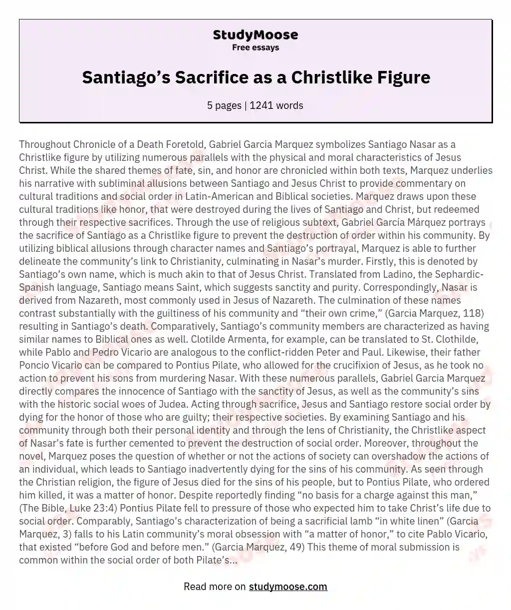 Santiago’s Sacrifice as a Christlike Figure