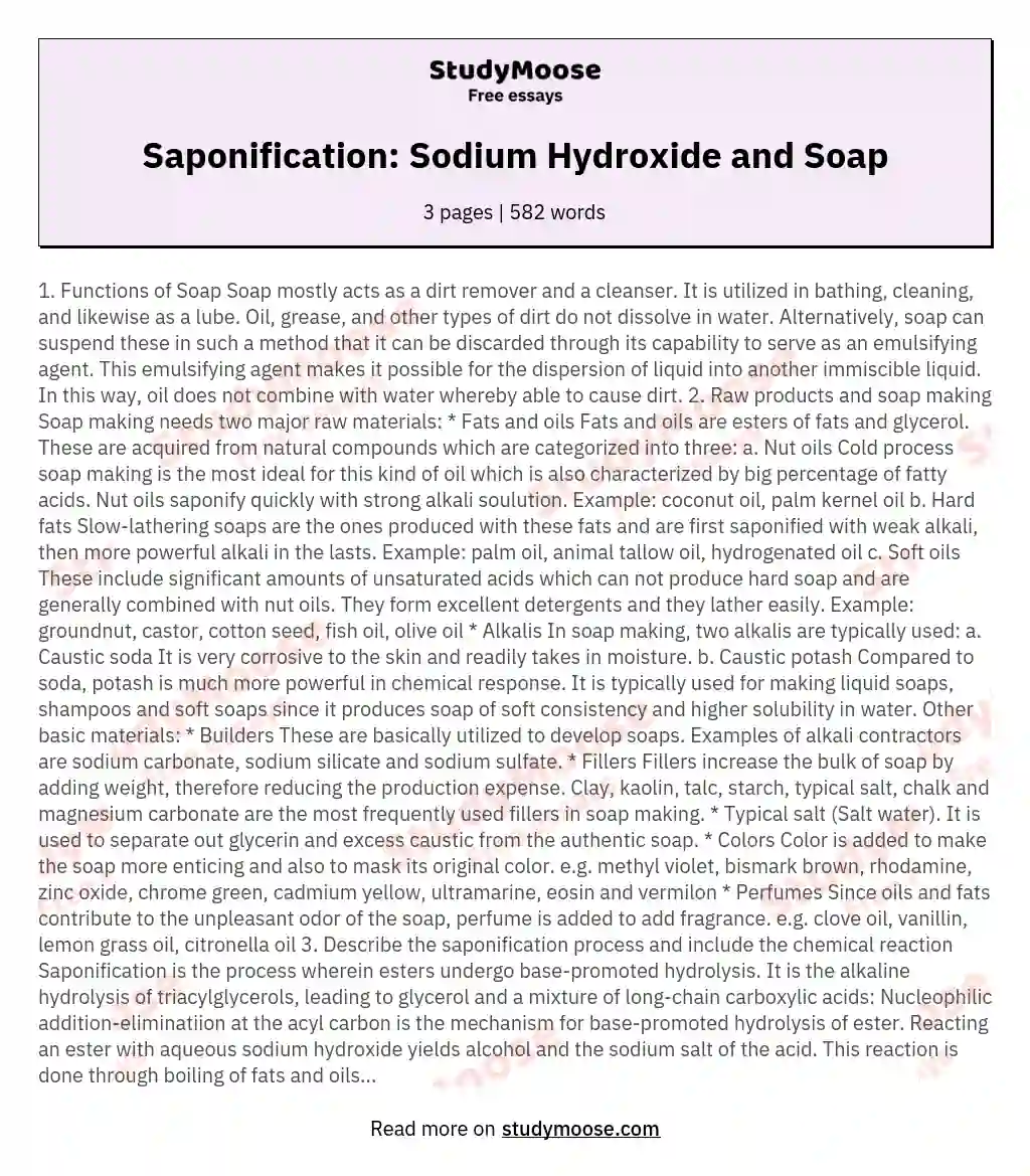 Saponification: Sodium Hydroxide and Soap