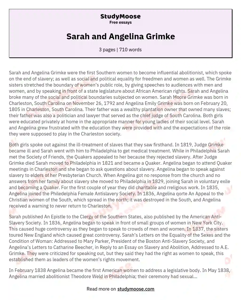 Sarah and Angelina Grimke: Pioneers of Abolitionism and Women's Rights essay