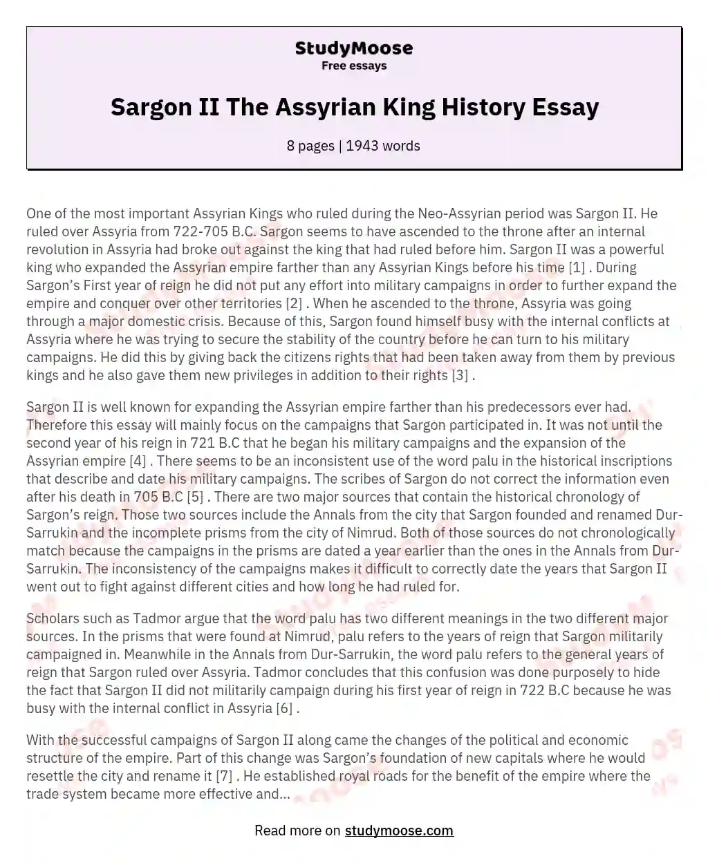 Sargon II The Assyrian King History Essay essay
