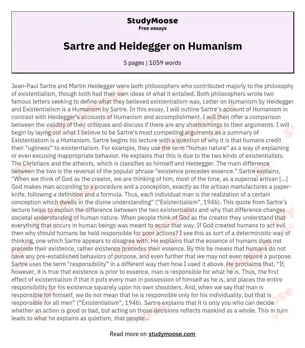 Sartre and Heidegger on Humanism