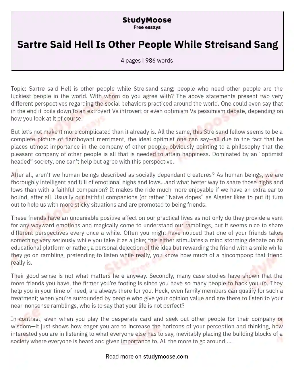 Sartre Said Hell Is Other People While Streisand Sang