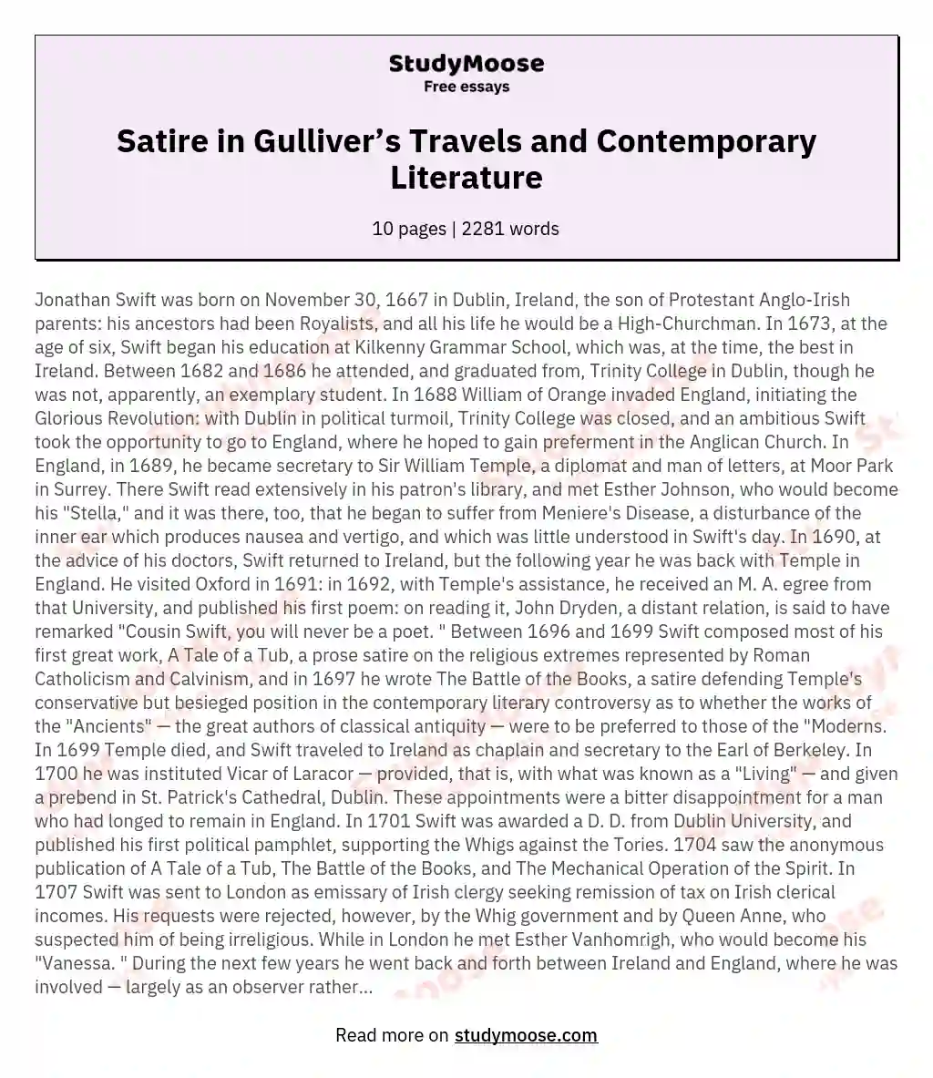 Satire in Gulliver’s Travels and Contemporary Literature