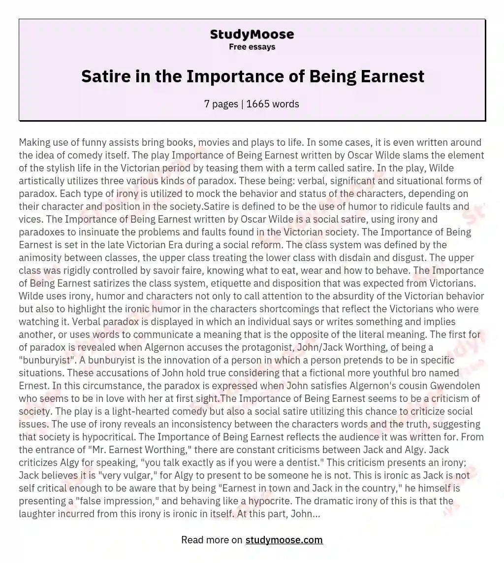 Satire in the Importance of Being Earnest