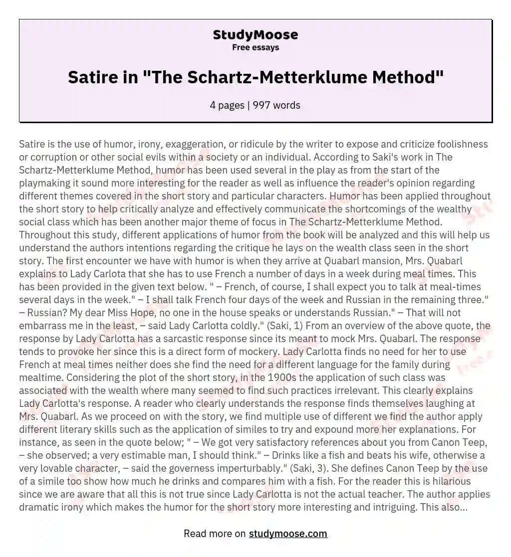 Satire in "The Schartz-Metterklume Method" essay