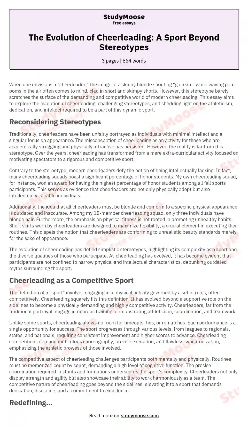 The Evolution of Cheerleading: A Sport Beyond Stereotypes essay