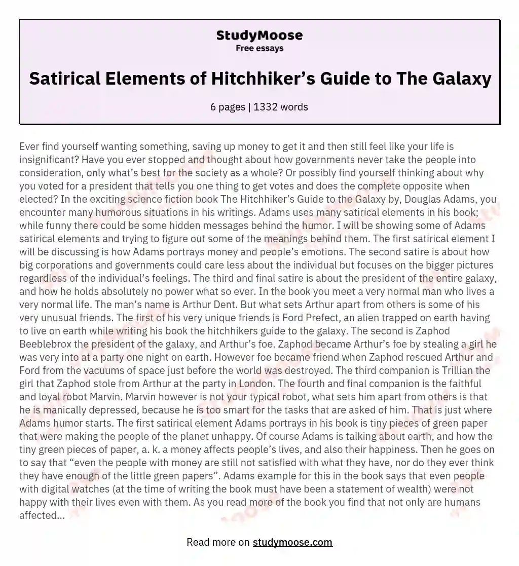 Satirical Elements of Hitchhiker’s Guide to The Galaxy essay