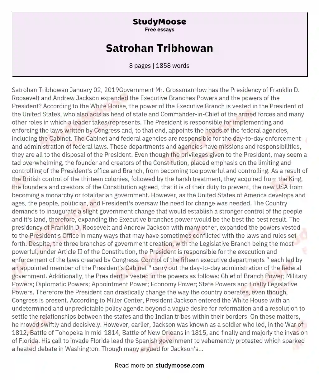 Satrohan Tribhowan essay
