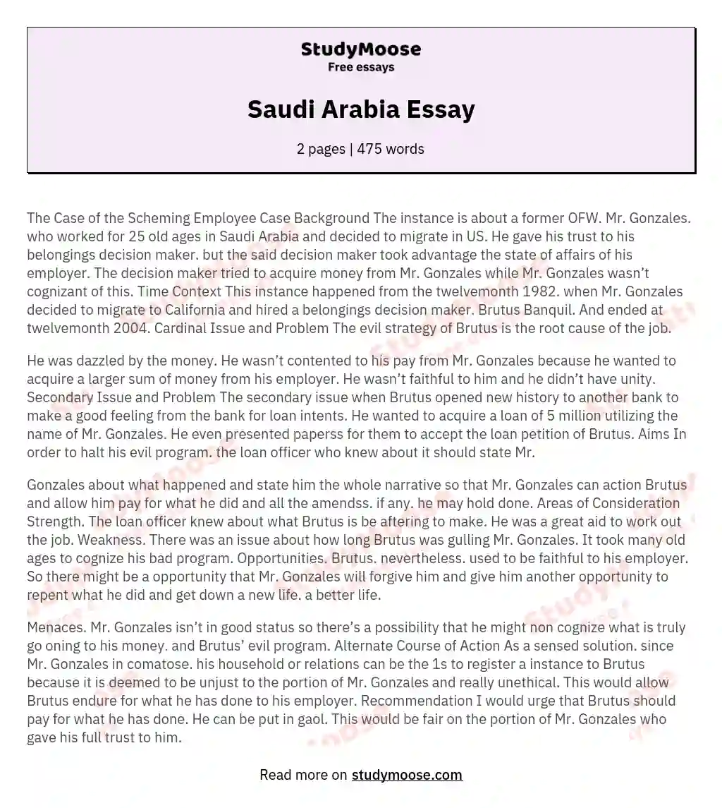 Saudi Arabia Essay
