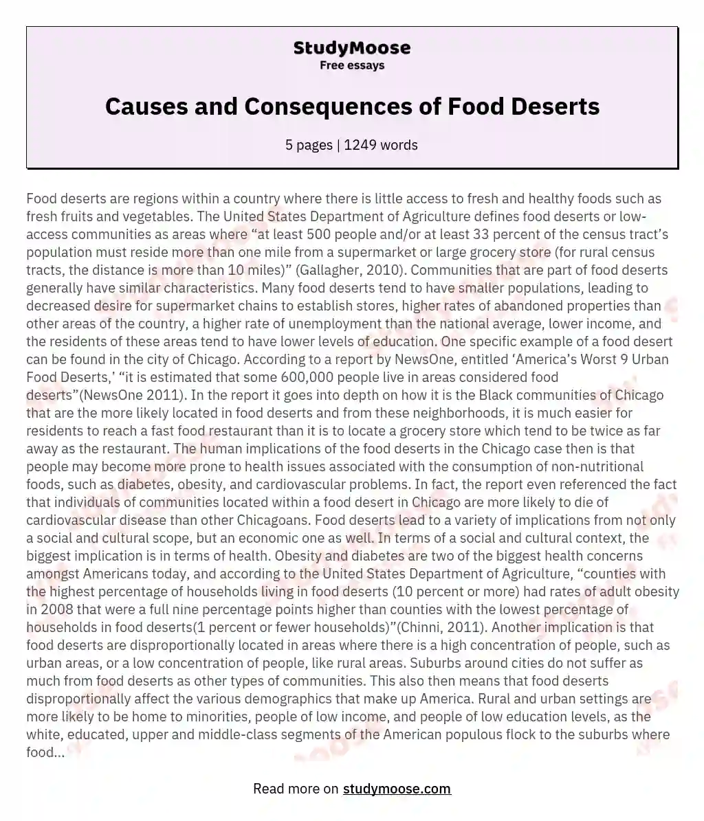 Сauses and Сonsequences of Food Deserts