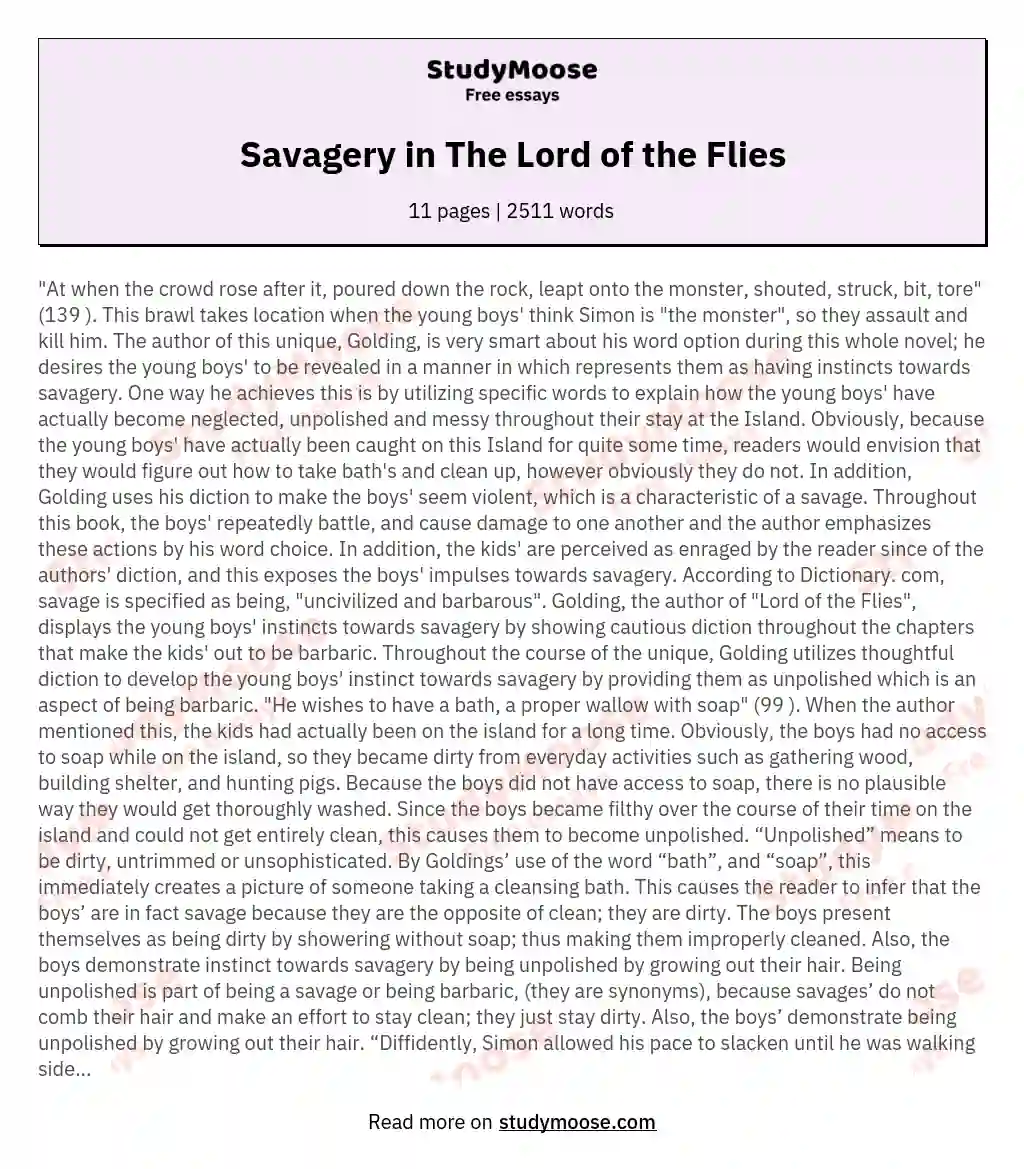 essay on savagery in lord of the flies