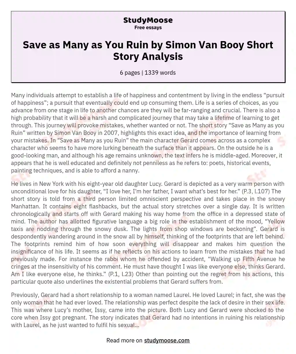Save as Many as You Ruin by Simon Van Booy Short Story Analysis