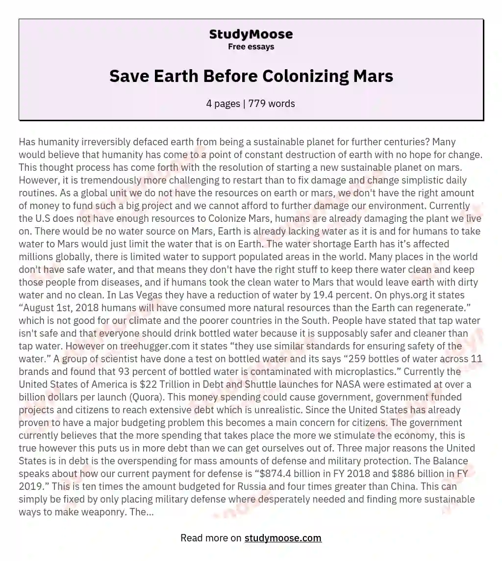 Save Earth Before Colonizing Mars