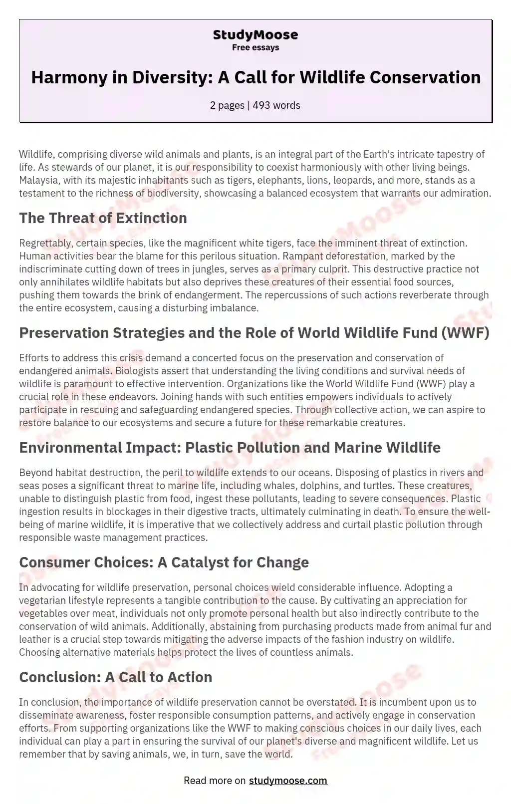 Save Our Wildlife and Forest for Our Future Generations Free Essay Example