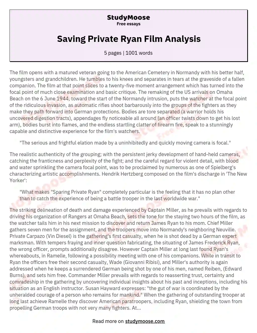 saving private ryan analysis essay
