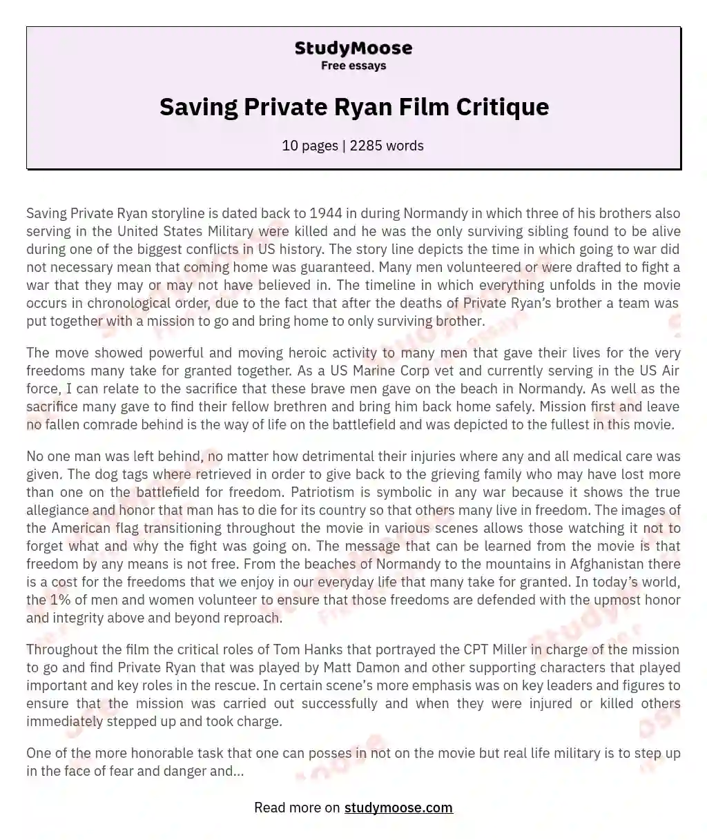 saving private ryan summary