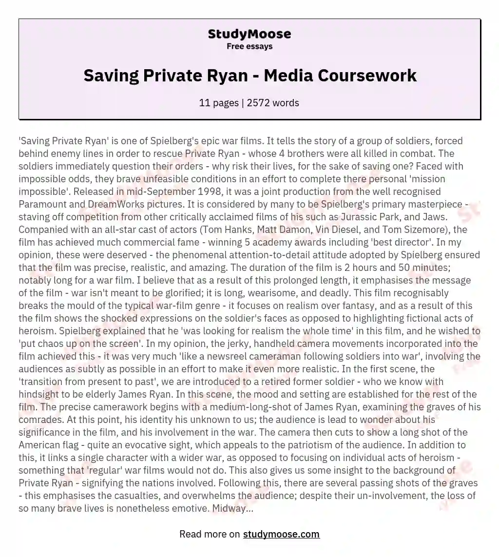 Saving Private Ryan - Media Coursework essay