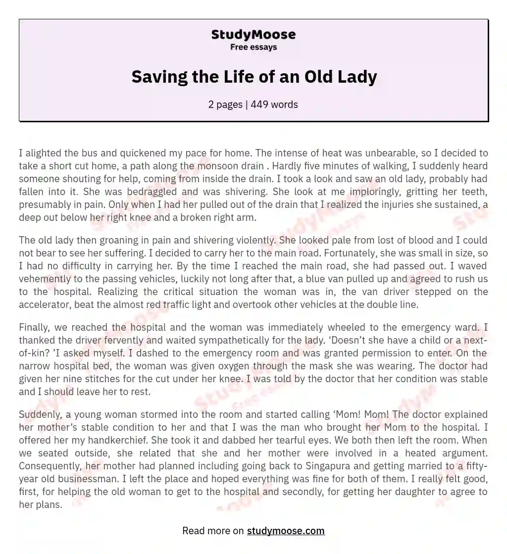 Saving the Life of an Old Lady essay