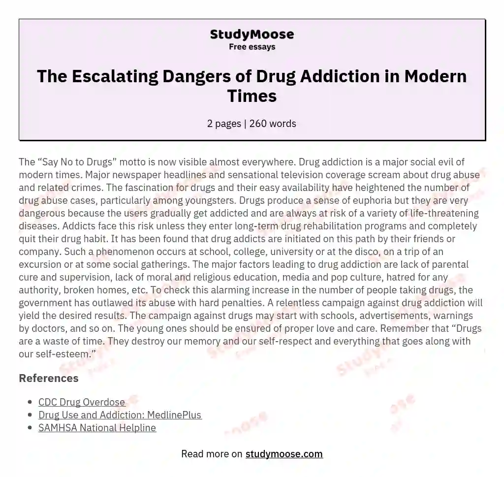 The Escalating Dangers of Drug Addiction in Modern Times essay