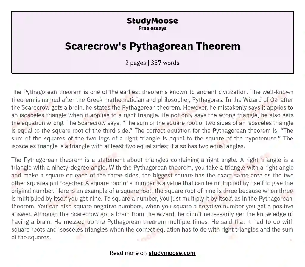 Scarecrow's Pythagorean Theorem essay