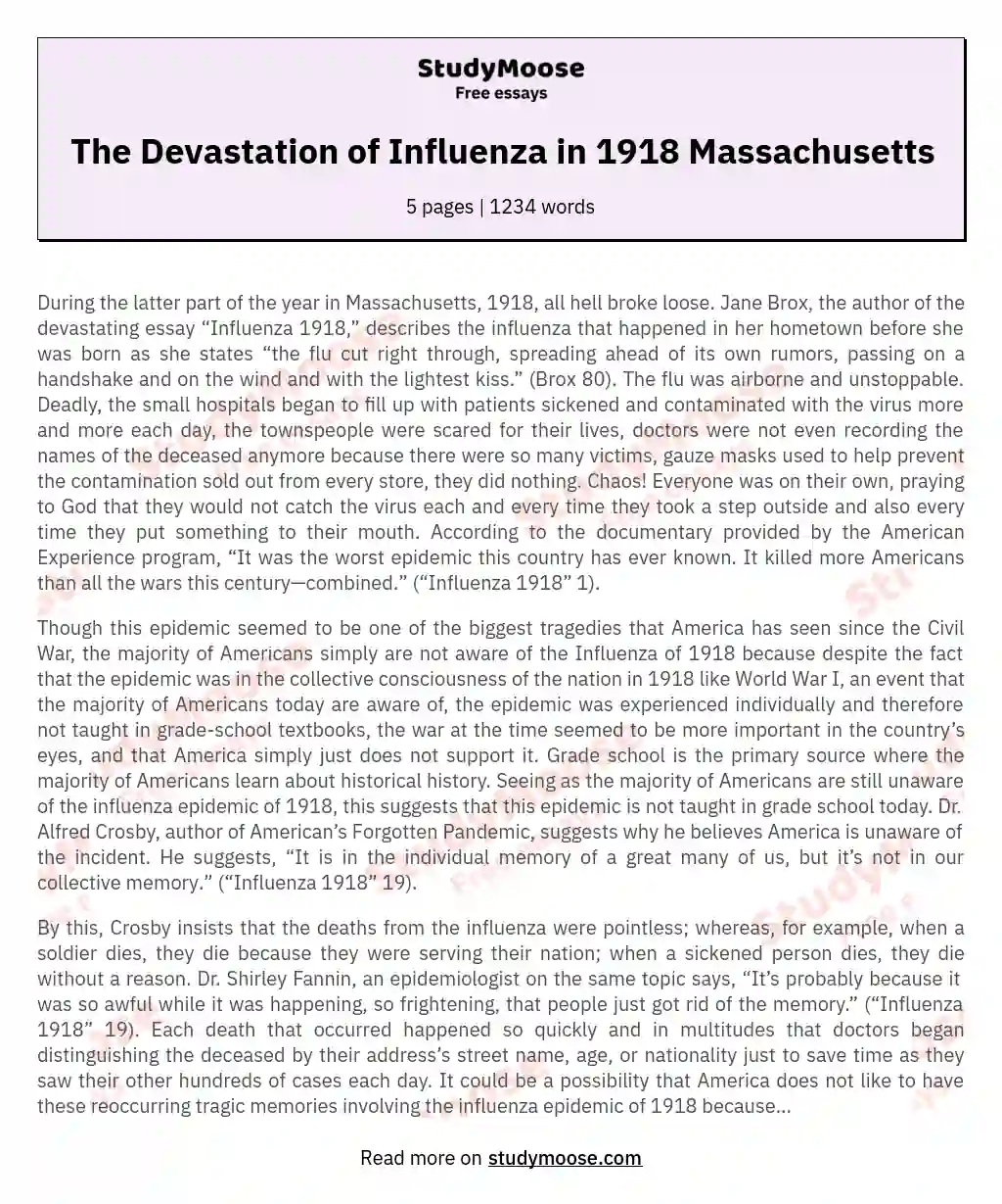 The Devastation of Influenza in 1918 Massachusetts essay