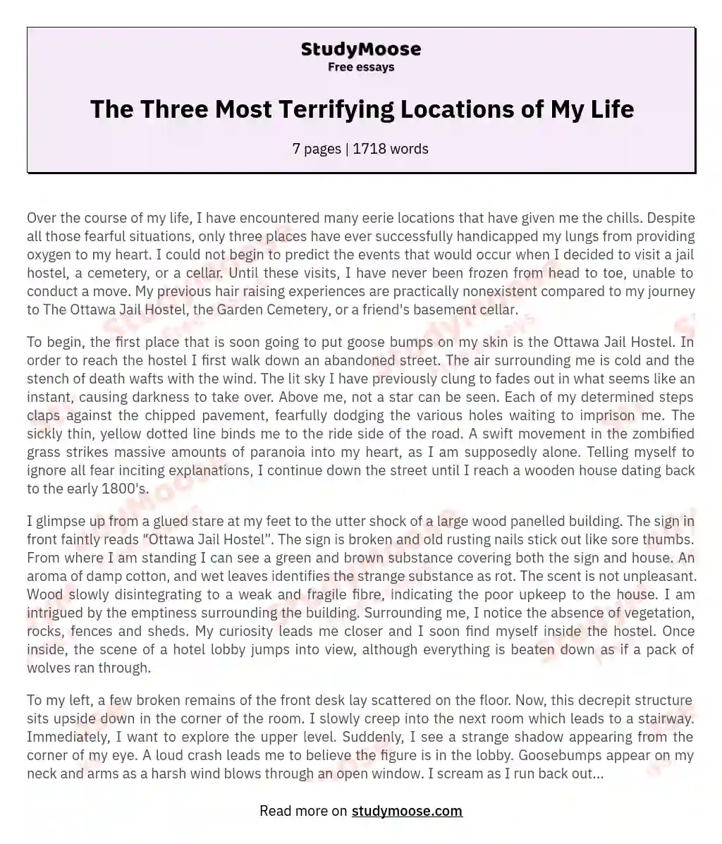 The Three Most Terrifying Locations of My Life essay