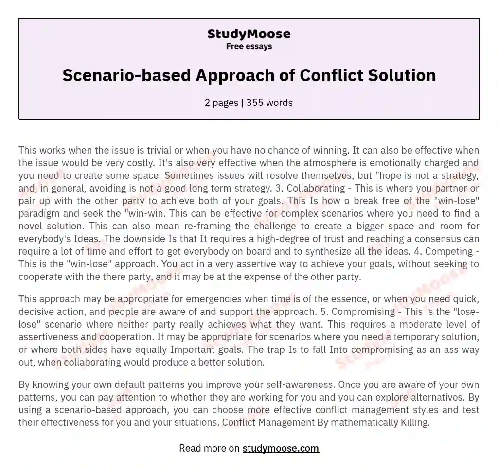 Scenario-based Approach of Conflict Solution essay