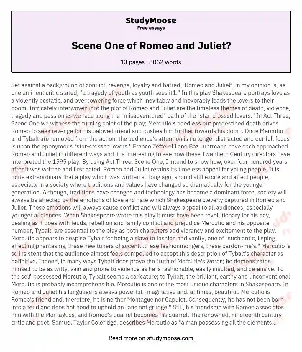 Scene One of Romeo and Juliet? essay