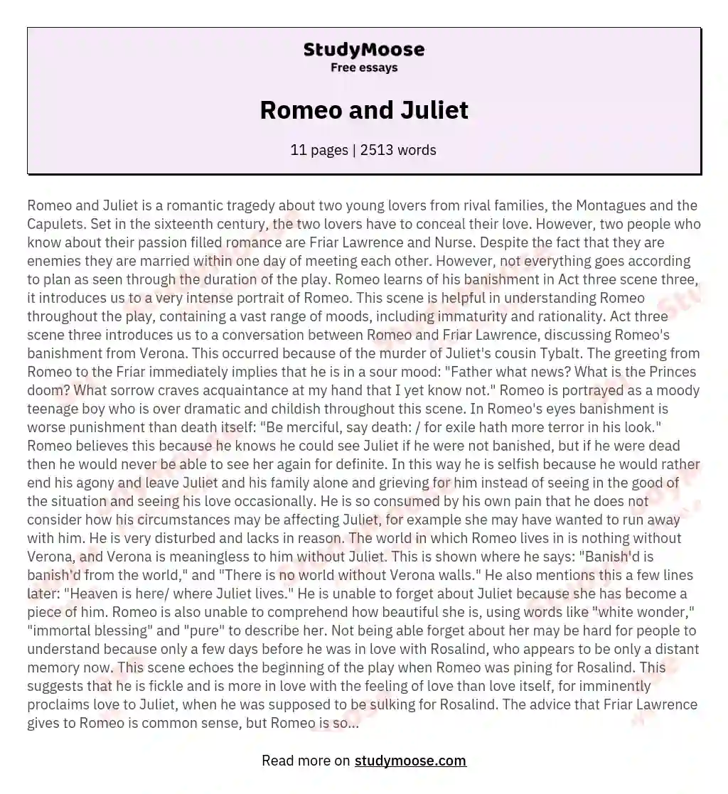 Romeo and Juliet essay