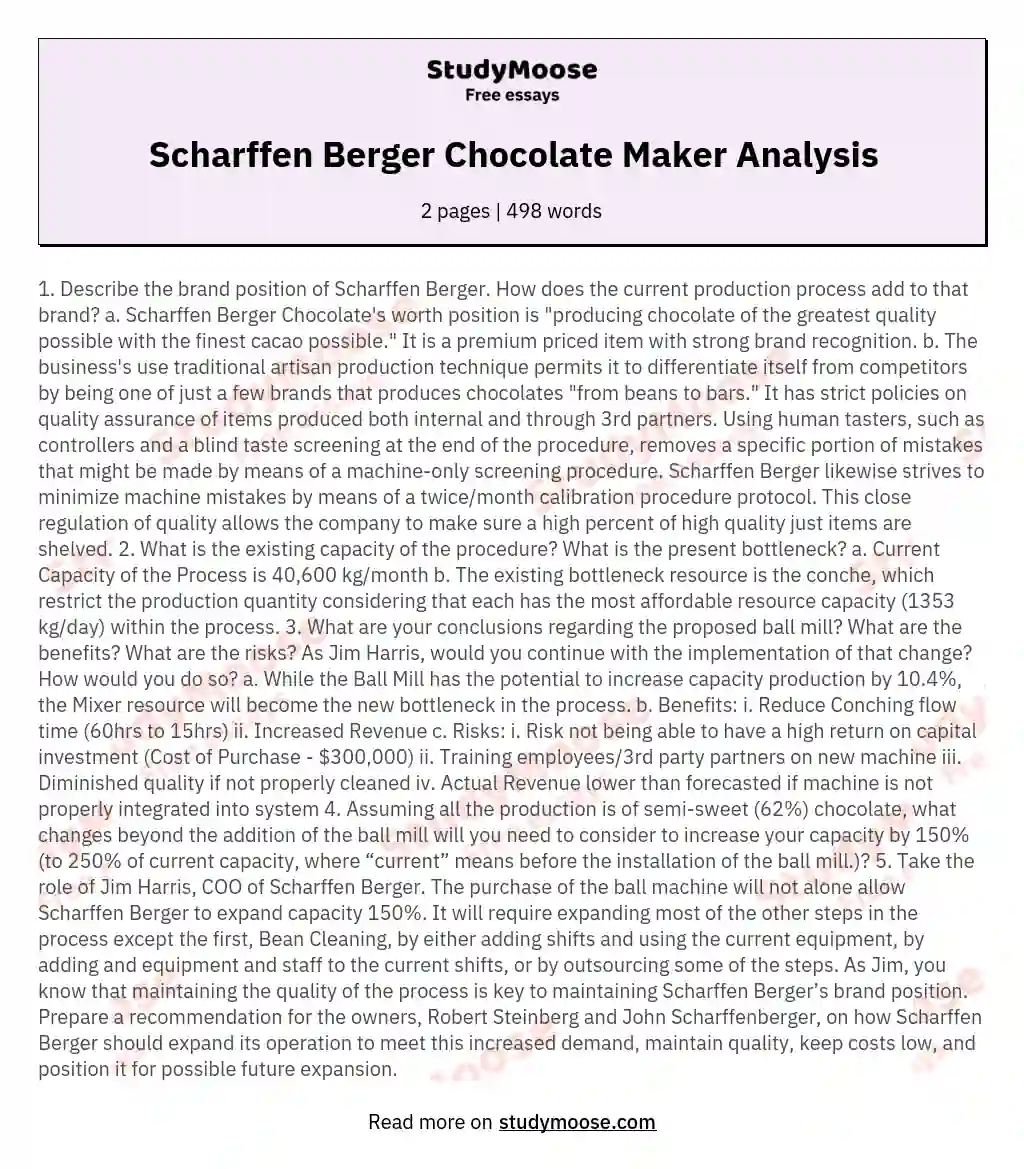 Scharffen Berger Chocolate Maker Analysis essay
