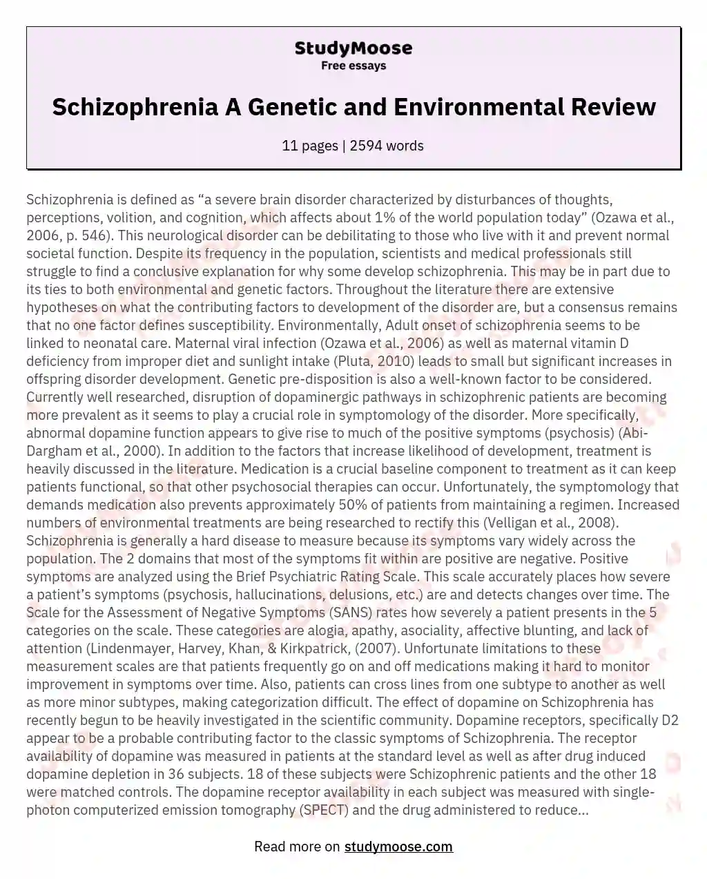 Schizophrenia A Genetic and Environmental Review essay
